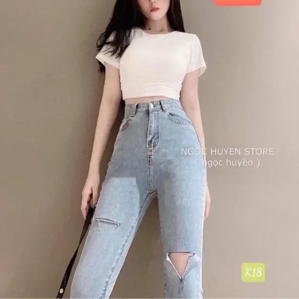 Quần jean nữ lưng cao bigsize 60-85kg-KD01-1-nhạt - Hình ảnh 2