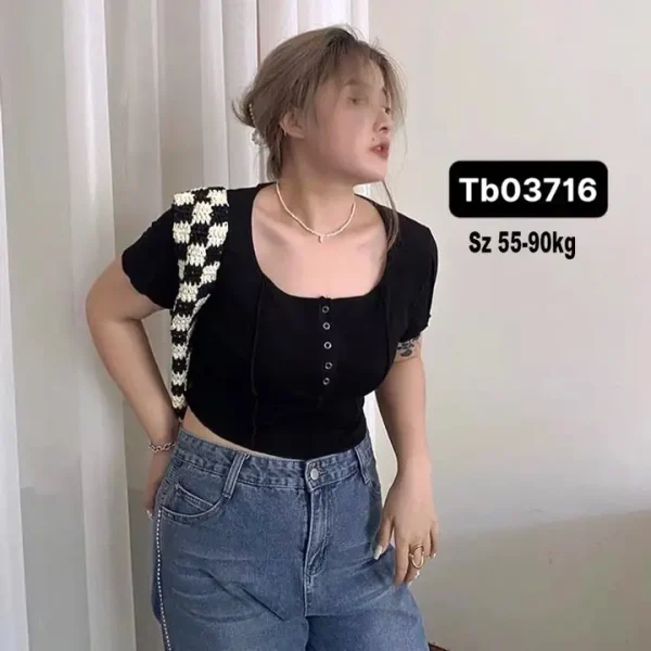 Áo croptop nữ tay ngắn bigsize 55-90kg kimfashion, Croptop bigsize phong cách Hàn Quốc ATN01 - Hình ảnh 2