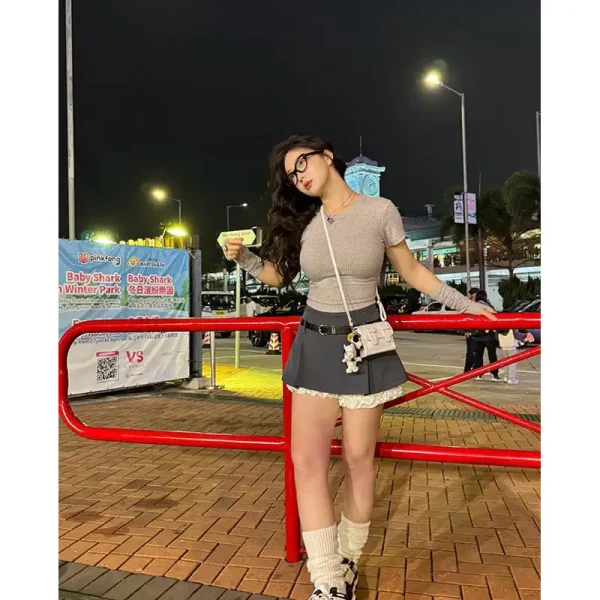 Áo croptop 45-95kg, áo thun cổ tròn khoét lưng kèm tay áo rời AT36 Kim bigsize - Hình ảnh 9