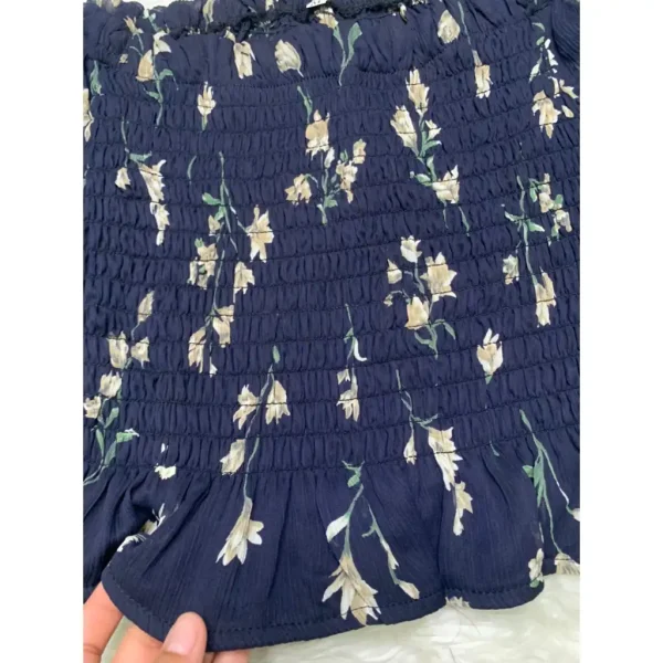 Áo croptop bigsize hoa nhí màu xanh đen trễ vai mặt trước có lót bo thun ôm co giãn 55-80kg AC13 - Hình ảnh 4