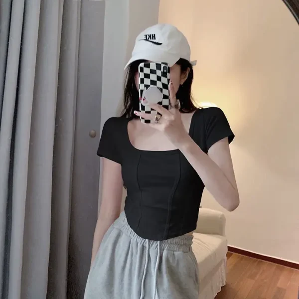 Áo croptop tay ngắn bigsize 55-90kg, áo thun kiểu croptop bigsize kimfashion AT15 - Hình ảnh 4