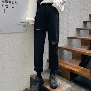 Quần jean đen baggy bigsize kimfashion, quần form rộng ulzzang lưng cao BGD75-101 từ 60-90kg