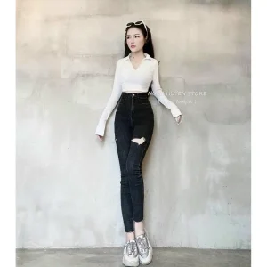 Quần Jean Lưng Cao Co giãn dành cho nữ