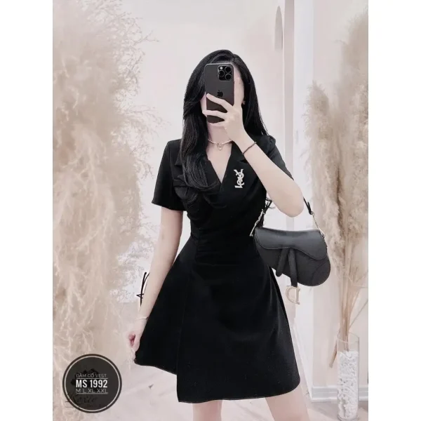 Đầm vest công sở vạt chéo nhún eo + ghim cài đá Bigsize 55-85kg MS:1992