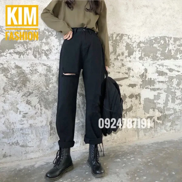 Quần jean đen baggy bigsize kimfashion, quần form rộng ulzzang lưng cao BGD75-101 từ 60-90kg - Hình ảnh 2
