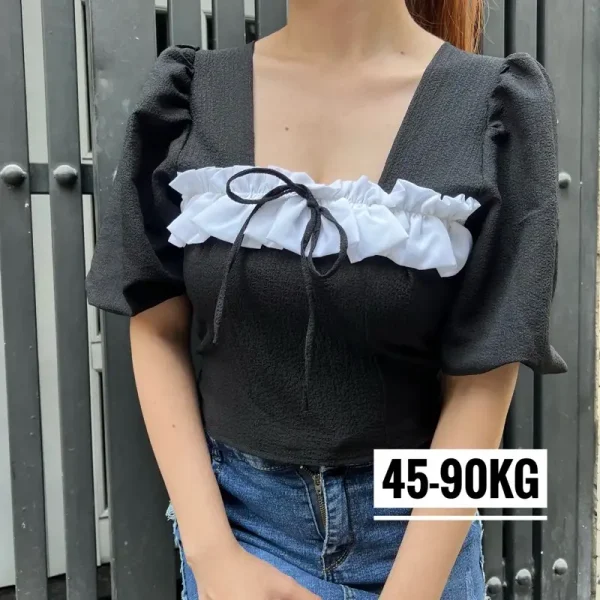 Áo croptop nữ tay ngắn bigsize 55-90kg kimfashion, croptop bigsize trễ vai phong cách Hàn Quốc - Hình ảnh 3