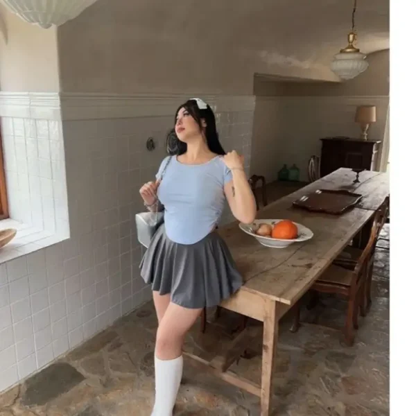 Áo croptop size 45-95kg màu xanh, hồng cột nơ sau form lớn bigsize at35 - Hình ảnh 4
