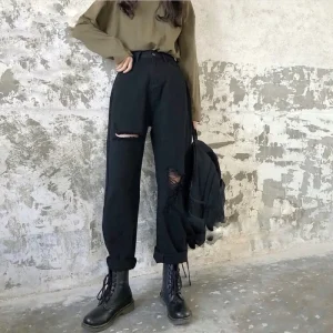 Quần jean đen baggy bigsize Kimfashion, Quần baggy nữ from rộng BGD75-42 Từ 60-80kg