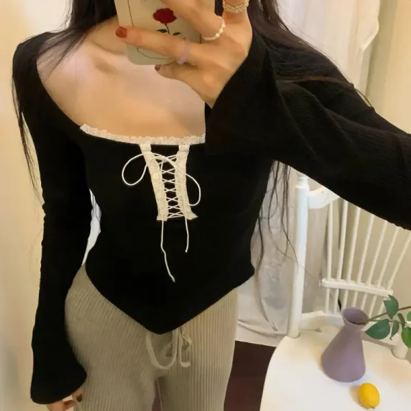 Áo croptop ren đan dây vạt nhọn bigsize AT37