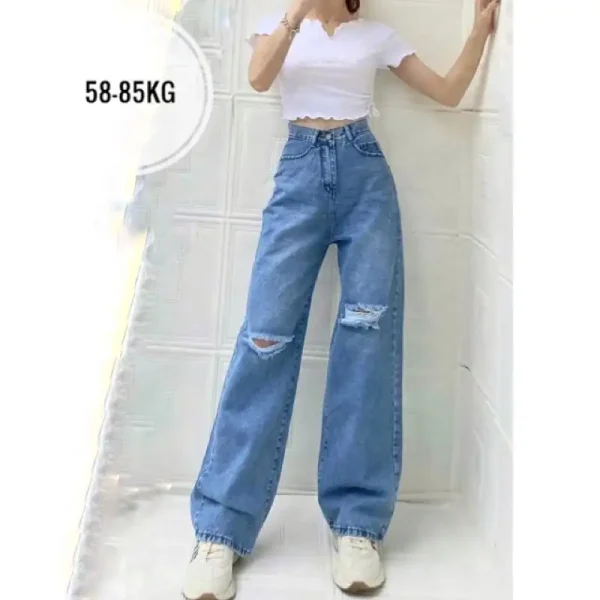 Quần suông rộng bigsize 60-85kg, quần jean ống rộng cạp cao bigsize Kim Fashion