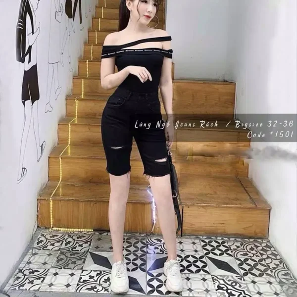 Quần ngố Jeans Đen Bigsize Co giãn Size 30-36