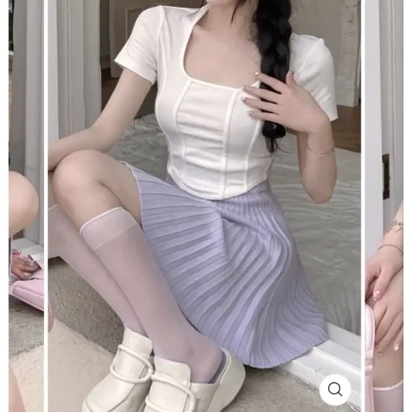 Áo croptop tay ngắn bigsize 55-90kg, áo thun kiểu croptop bigsize kimfashion AT15 - Hình ảnh 3
