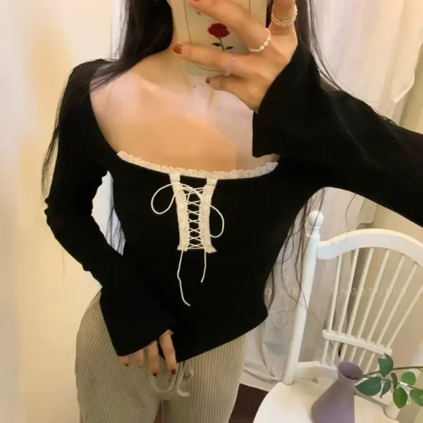 Áo croptop ren đan dây vạt nhọn bigsize AT37 - Hình ảnh 3