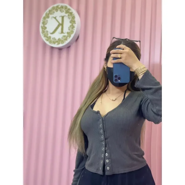 Áo croptop bigsize, áo croptop tay dài cổ tròn hàng nút bấm dành cho nữ 55-90kg AT29 - Hình ảnh 4