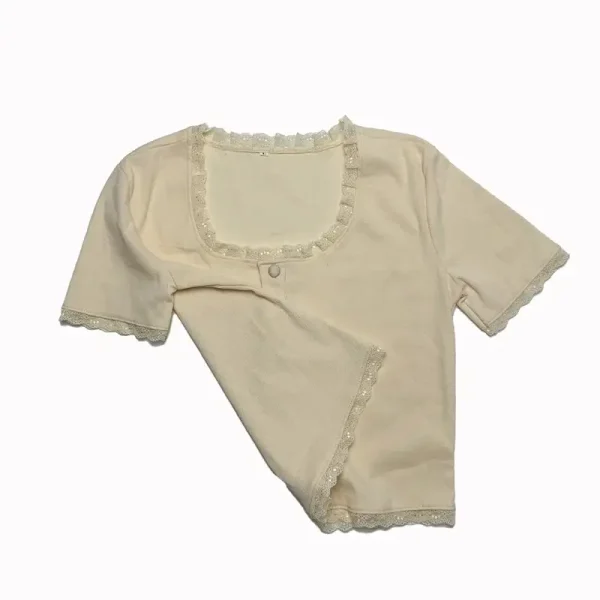 Áo croptop bigsize 55-90kg KimFashion, áo kiểu croptop bigsize nút phối ren AT08 - Hình ảnh 8