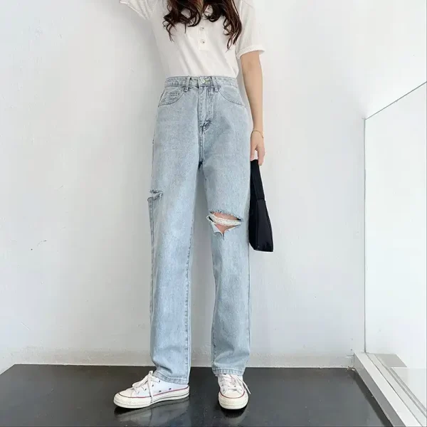 Quần Baggy - Quần Jean Baggy Nữ Cạp Cao Phong Cách Street Style Fullsize 45-90kg BGD51-10034 - Hình ảnh 4