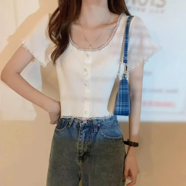Áo Croptop Bigsize Nữ Phối Ren Kimfashion AT08 - Phong Cách Hàn Quốc - 55-90kg - Ảnh 4