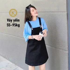 Yếm váy bigsize YVD16 màu đen, chất liệu kaki không giãn, dáng chữ A, tôn dáng người mặc
