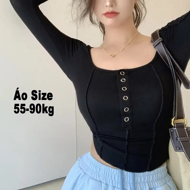 Áo thun body nữ bigsize AT06 màu đen, chất liệu thun gân, thiết kế vạt bầu bo eo tôn dáng