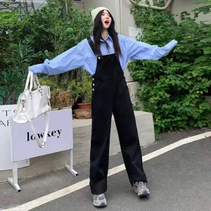 Quần yếm suông dài bigsize màu đen, chất liệu kaki, dáng ống rộng, tôn dáng người mặc