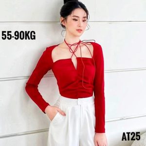 Áo croptop nữ tay dài bigsize 55-90kg kimfashion AT24, áo kiểu bigsize cột dây trước ngực