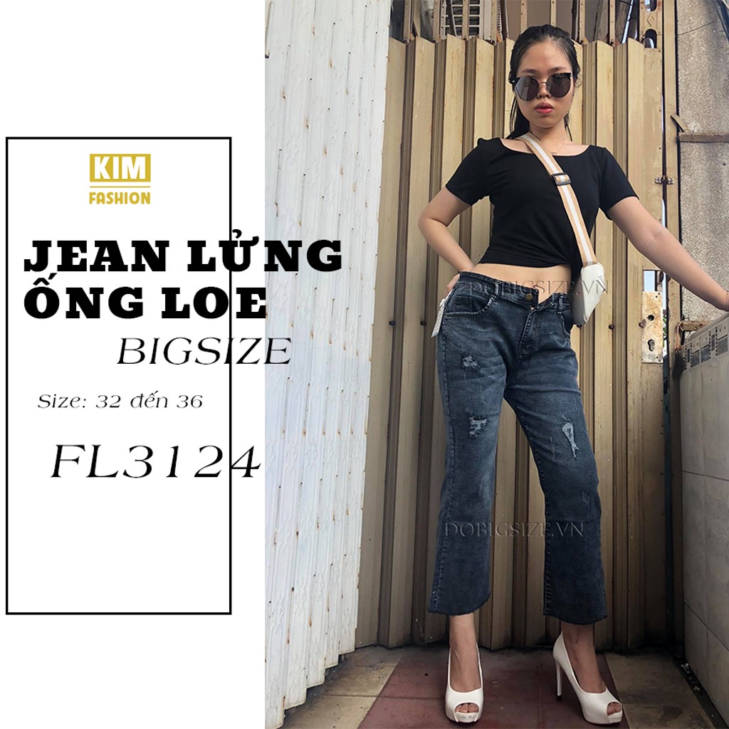 quần jeans lửng ống loe lưng cao co giãn bigsize FL3124 size 32-36 - Ảnh 3