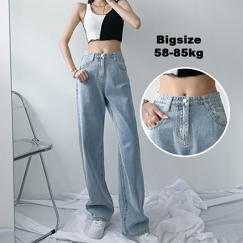 Quần jean ống rộng bigsize ,quần suông bigsize cạp lưng cao qua rốn 60-85kg KimFashion BGS06 - Ảnh 2