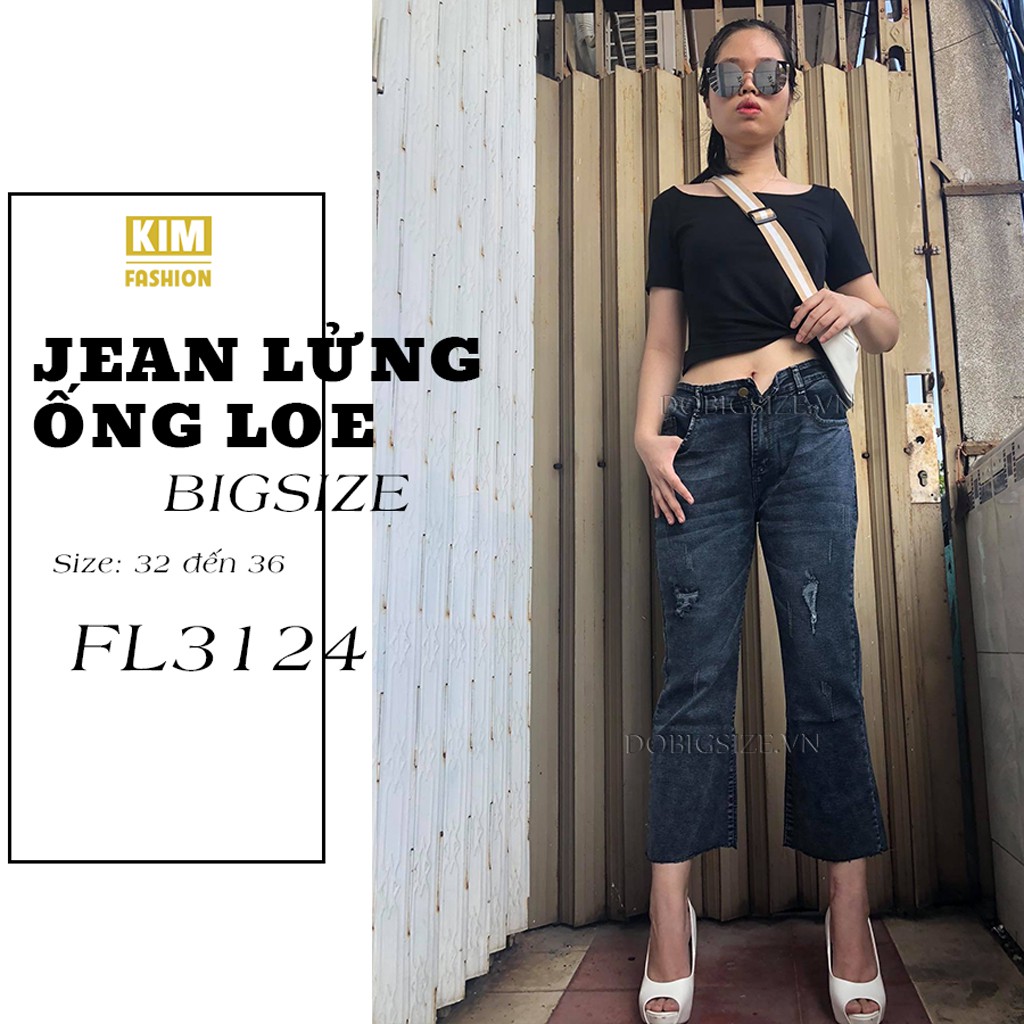 quần jeans lửng ống loe lưng cao co giãn bigsize FL3124 size 32-36