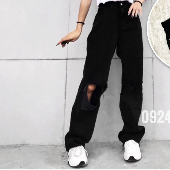 Quần Jean Đen suông Bigsize BGS01-04 Size 30-35 rách vuông ở gối