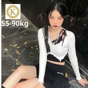 Set 2 áo croptop bigsize áo ống đen kèm áo ngoài tay dài xẻ cánh bướm cổ thuyền 55-90kg AT27