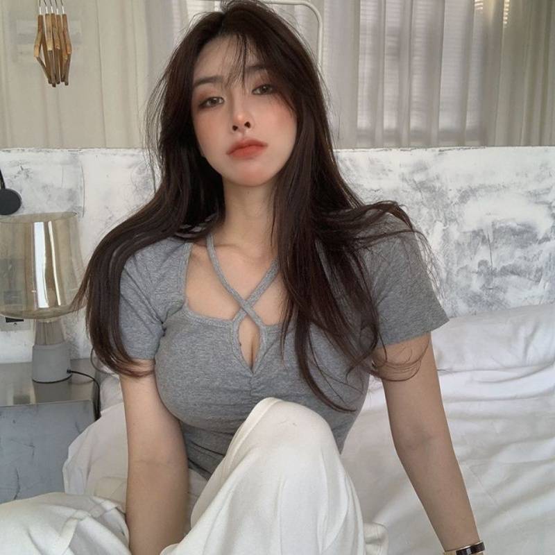 Áo croptop tay ngắn bigsize, áo kiểu croptop vạt bầu bigsize kim fashion AT16 - Ảnh 3