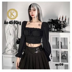 Áo kiểu bigsize 45-90kg, áo croptop tay dài big size phối ren dây đan phong cách ullzang AC09