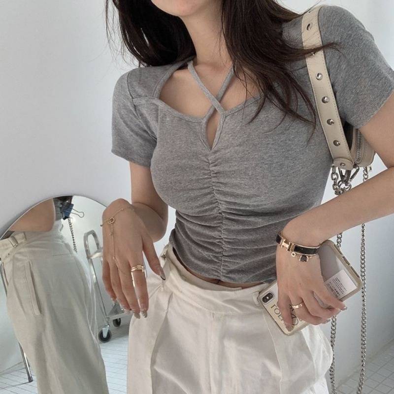 Áo croptop tay ngắn bigsize, áo kiểu croptop vạt bầu bigsize kim fashion AT16 - Ảnh 4