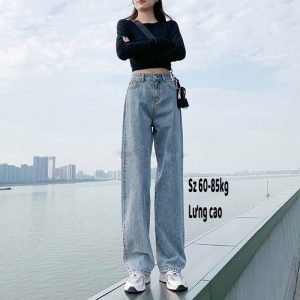 Quần jean ống rộng bigsize ,quần suông bigsize cạp lưng cao qua rốn 60-85kg KimFashion BGS06