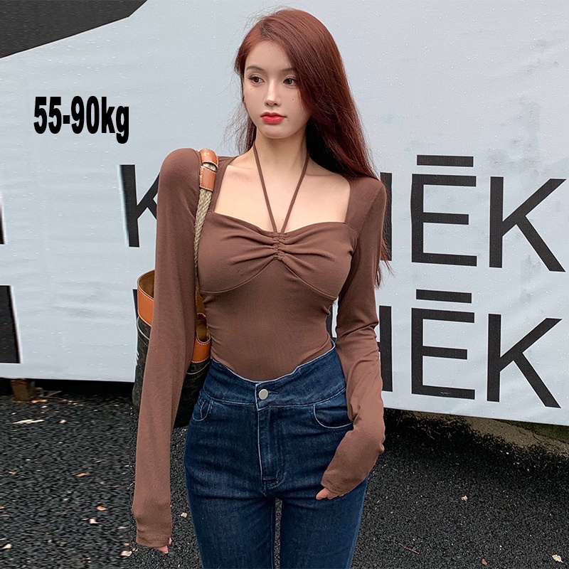 Áo nữ tay dài bigsize 55-90kg kimfashion AT19, áo kiểu bigsize màu đen rút dây trước ngực phong cách Hàn Quốc - Ảnh 2