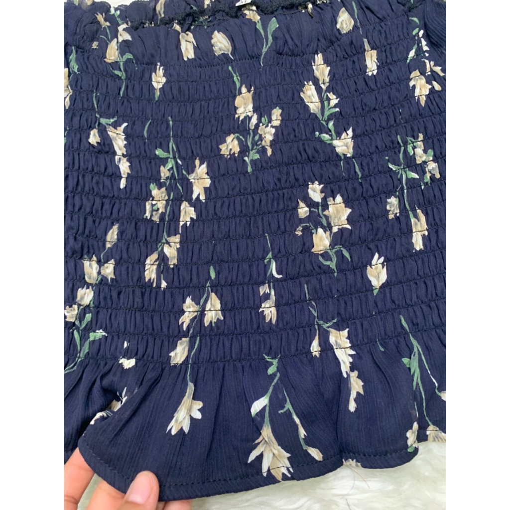 Áo croptop bigsize hoa nhí màu xanh đen trễ vai mặt trước có lót bo thun ôm co giãn 55-80kg AC13 - Ảnh 4