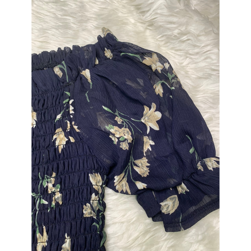 Áo croptop bigsize hoa nhí màu xanh đen trễ vai mặt trước có lót bo thun ôm co giãn 55-80kg AC13 - Ảnh 6