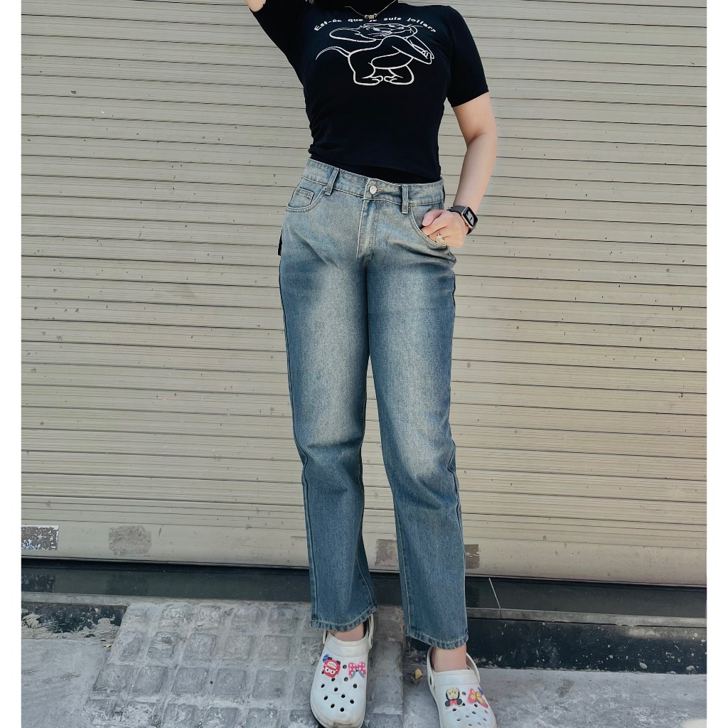 Quần jean baggy bigsize 50-75kg form ống rộng ulzang cạp vừa kimbigsize BGD80 - Ảnh 4
