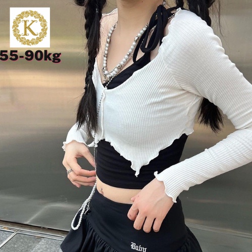 Set 2 áo croptop bigsize áo ống đen kèm áo ngoài tay dài xẻ cánh bướm cổ thuyền 55-90kg AT27 - Ảnh 2