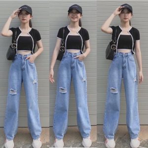 Quần ống suông bigsize dành cho nữ 60-90kg lưng cao phong cách Hàn Quốc