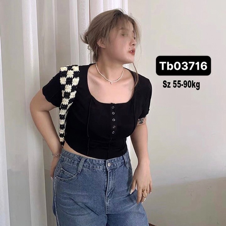 Áo croptop nữ tay ngắn bigsize 55-90kg kimfashion, Croptop bigsize phong cách Hàn Quốc ATN01 - Ảnh 2