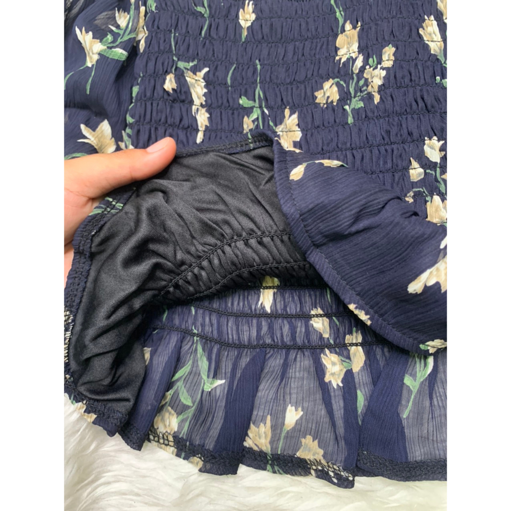 Áo croptop bigsize hoa nhí màu xanh đen trễ vai mặt trước có lót bo thun ôm co giãn 55-80kg AC13 - Ảnh 7