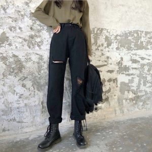 Quần jean đen baggy bigsize Kimfashion, Quần baggy nữ from rộng BGD75-42 Từ 60-80kg