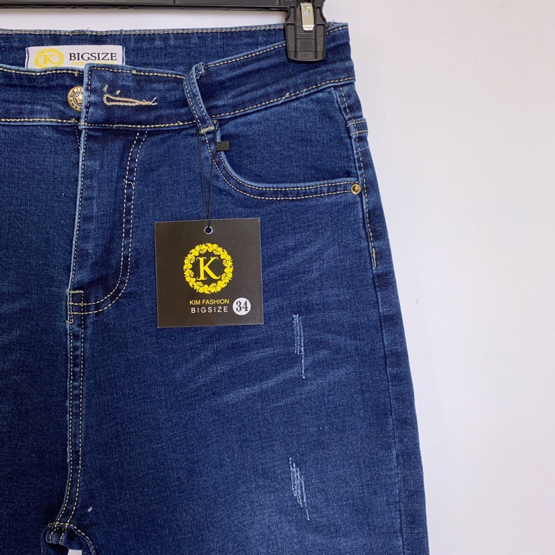 Quần jean nữ bigsize kimfashion, quần jean nữ lưng cao co giãn big size Kl02-2 56-75kg - Ảnh 3
