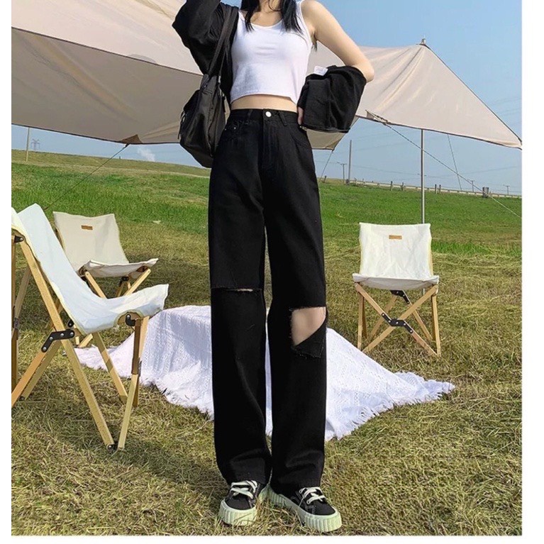 Quần jeans nữ ống suông bigsize KimFashion,quần ống rộng cạp lưng cao form ulzzang hàn quốc BGS02