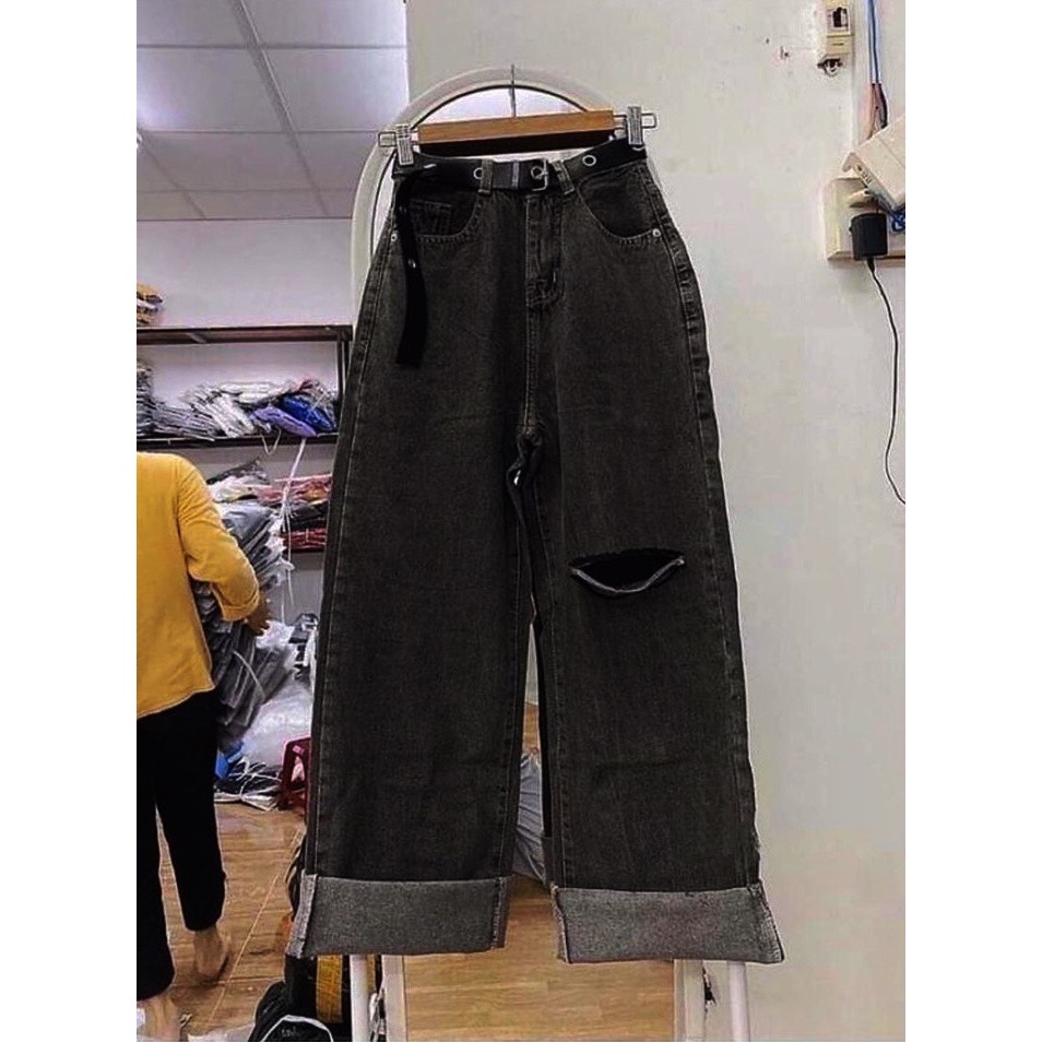 Quần jean đen suông bigsize KimFashion, quần ống rộng bigsize 58-85kg