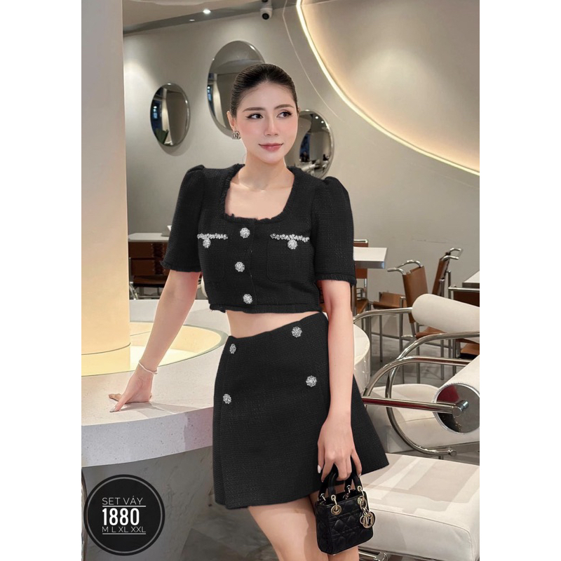 SET áo phối cổ dáng chữ A và chân váy chữ A phối màu bigsize - Ảnh 9