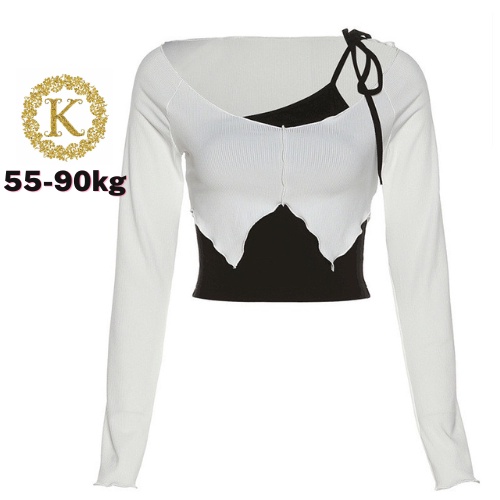 Set 2 áo croptop bigsize áo ống đen kèm áo ngoài tay dài xẻ cánh bướm cổ thuyền 55-90kg AT27 - Ảnh 3