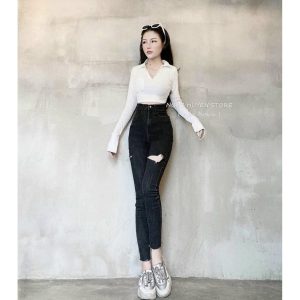 Quần Jean Lưng Cao Co Giãn Nữ Bigsize
