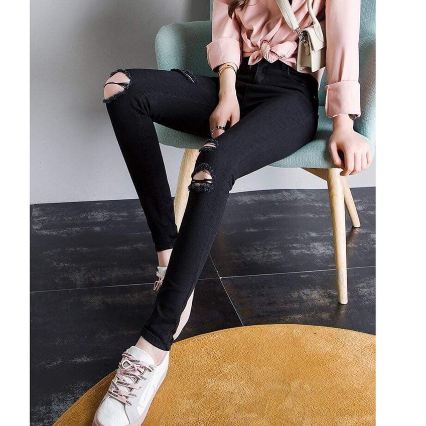 Quần jean nữ bigsize 58-90kg, quần jean đen size lớn co giãn KimFashion